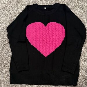 Black Sweater with Pink Heart Design